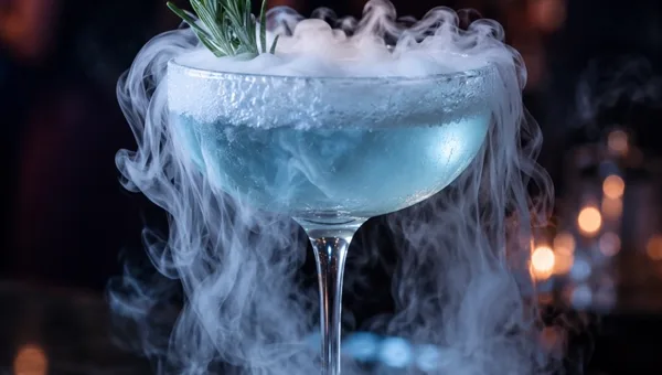 Dry-ice fog cascading over a signature cocktail at an event