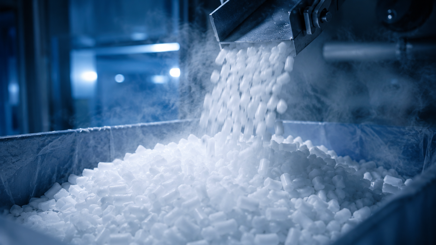 Bulk dry ice pellets packed for a temperature-controlled shipment