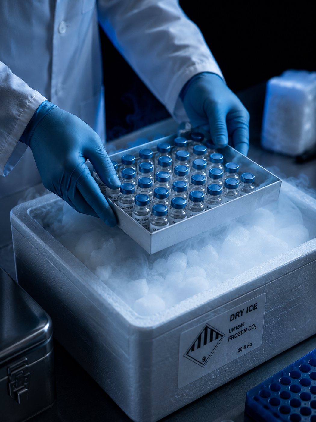 Premium dry ice for pharmaceutical cold chain shipping